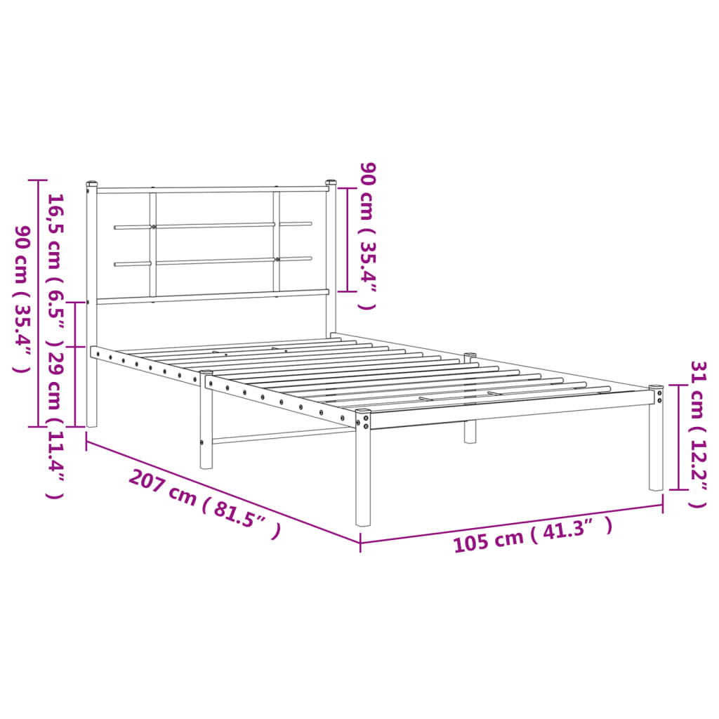 vidaXL Estrutura de cama com cabeceira 100x200 cm metal branco