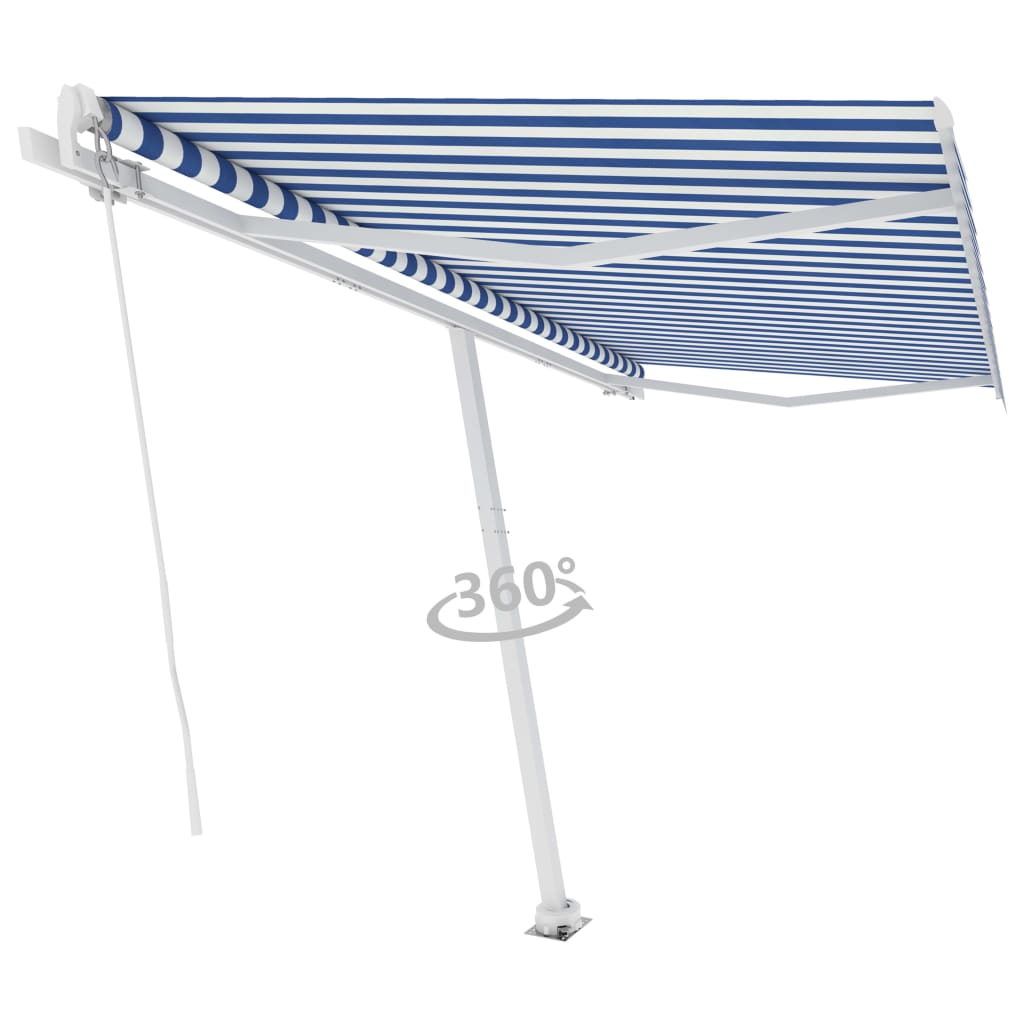 vidaXL Toldo retrátil manual independente 400x300 cm azul e branco