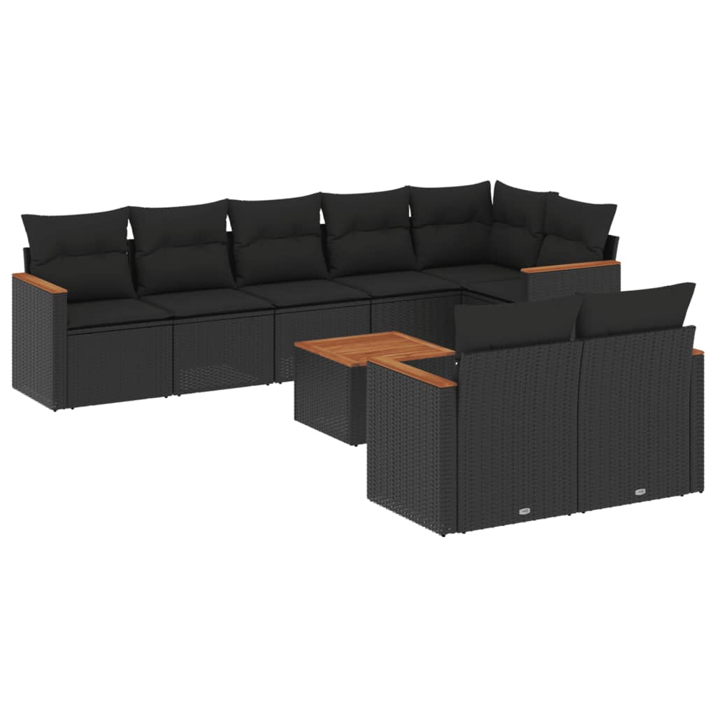 vidaXL 9 pcs conjunto de sofás p/ jardim c/ almofadões vime PE preto