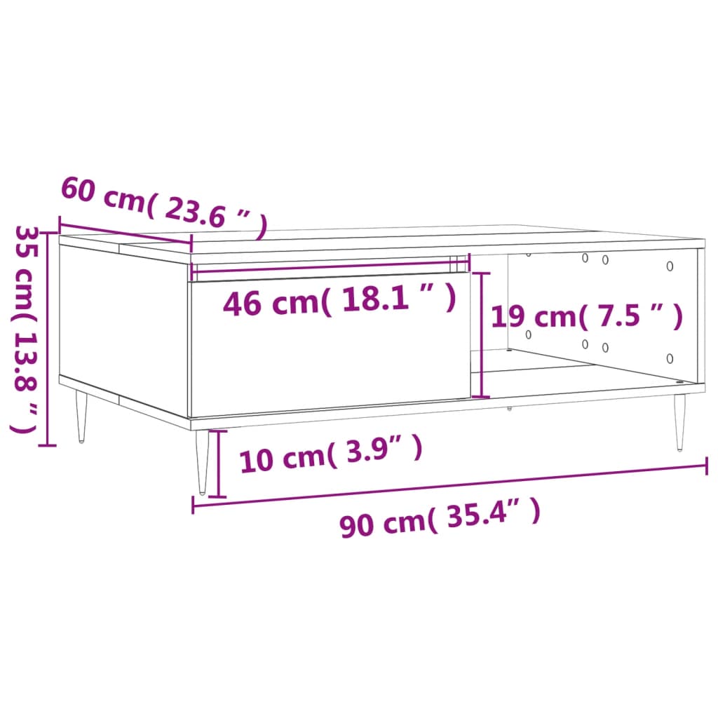 vidaXL Mesa de centro 90x60x35 cm derivados madeira carvalho castanho