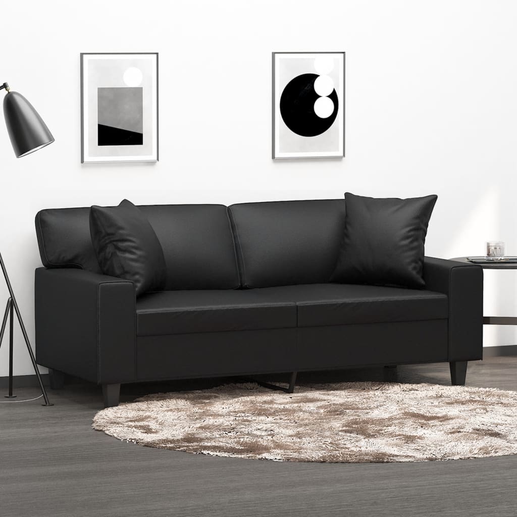 vidaXL Sofá 2 lugares + almofadas decoração 140 cm couro artif. preto