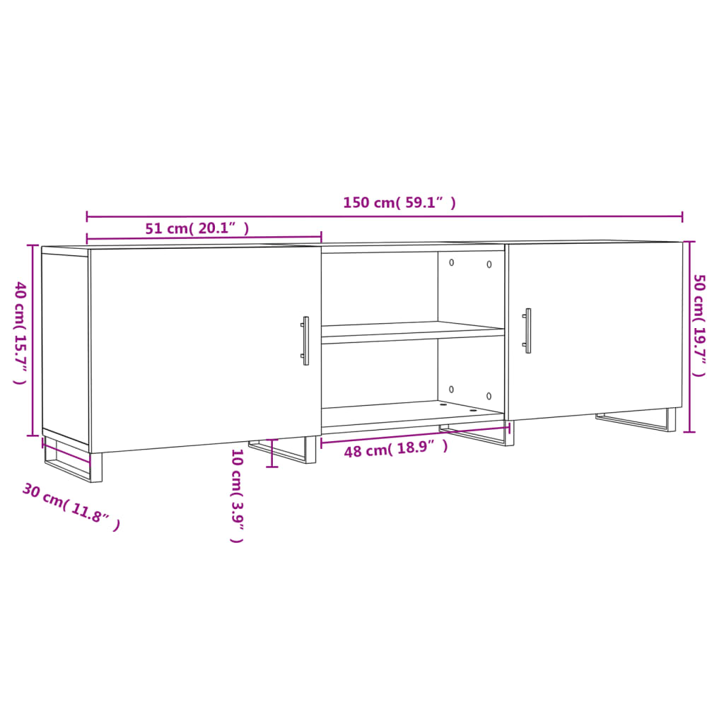 vidaXL Móvel de TV 150x30x50 cm derivados de madeira branco brilhante