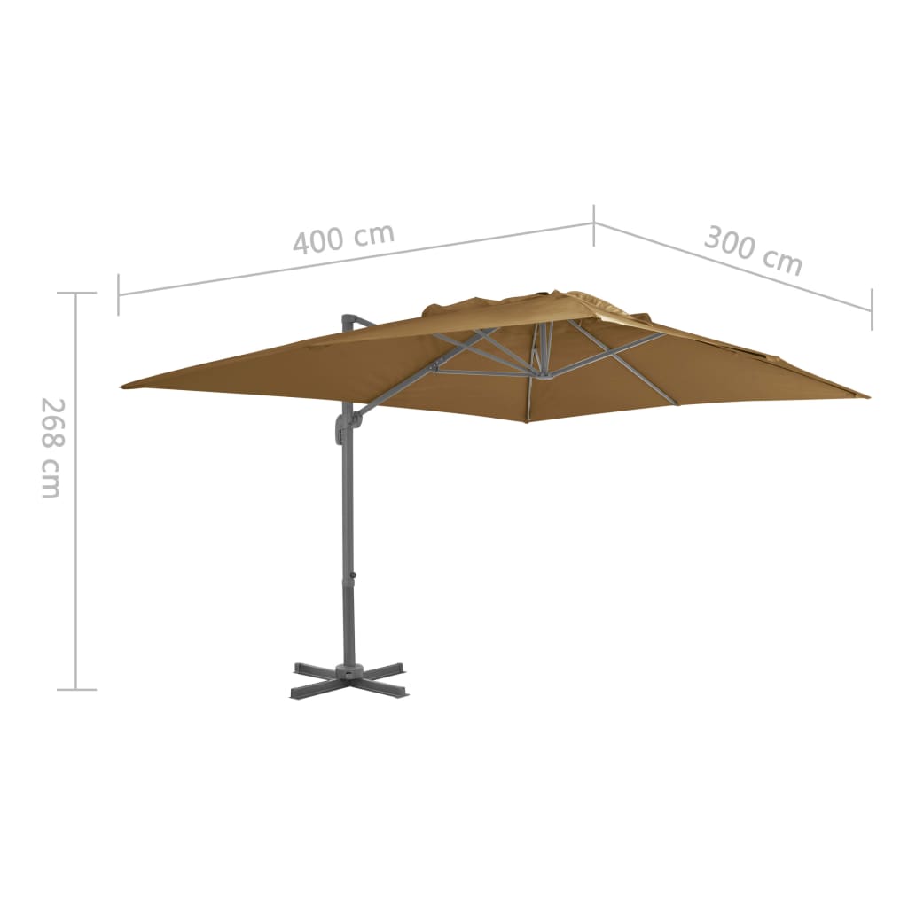 vidaXL Guarda-sol cantilever c/ poste alumínio cinzento-acastanhado