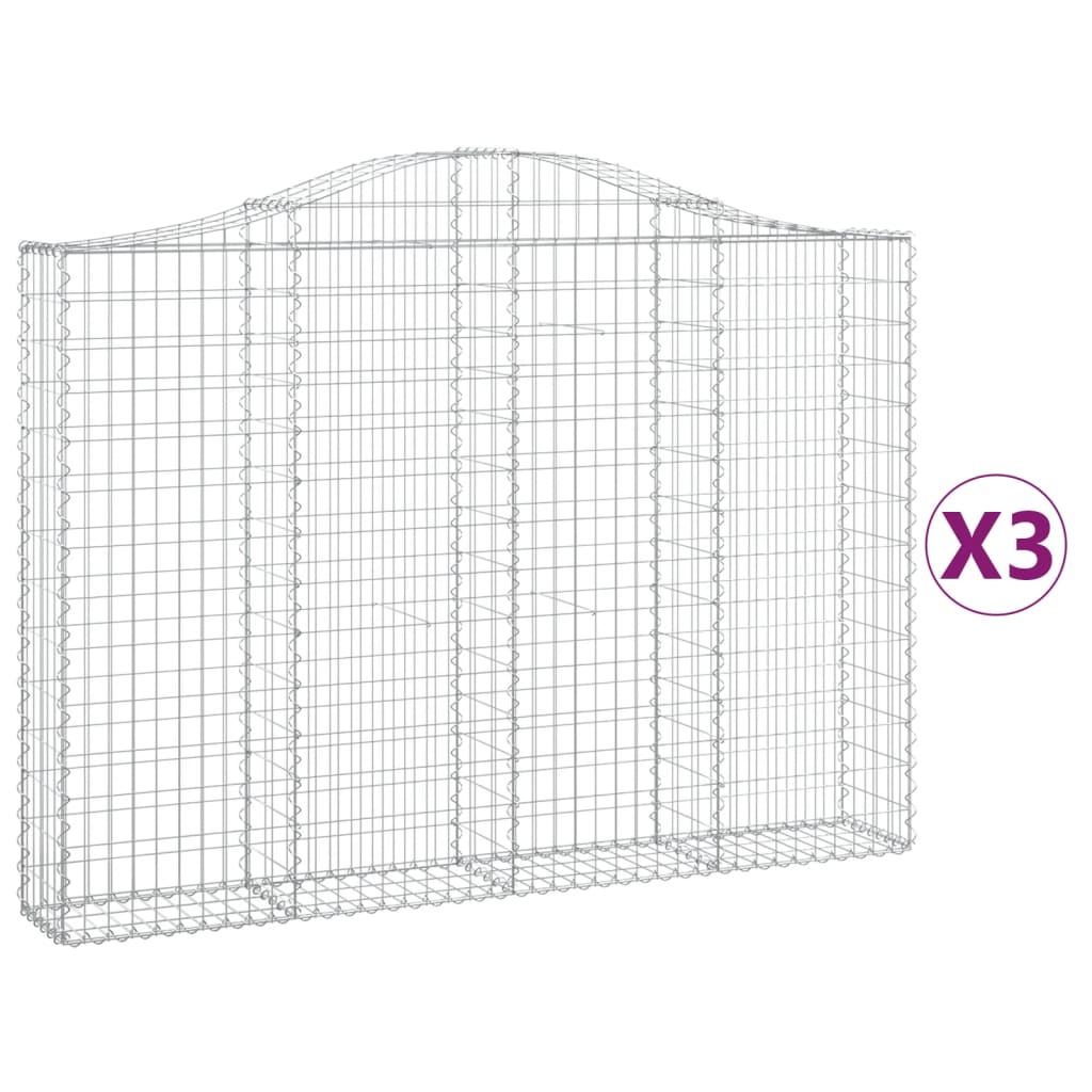 vidaXL Cestos gabião arqueados 3pcs 200x30x140/160cm ferro galvanizado