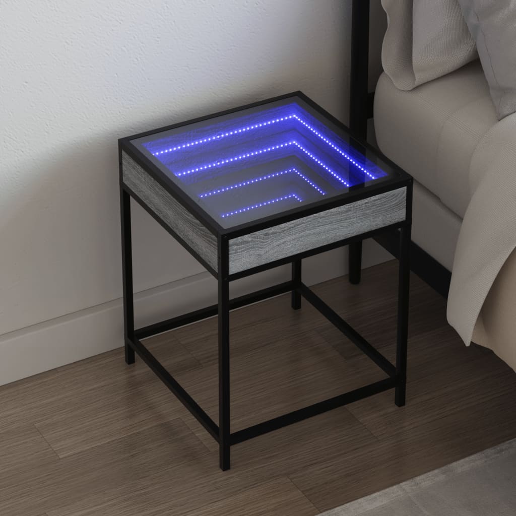 vidaXL Mesa de cabeceira c/ LED Infinity 40x40x51 cm cinzento sonoma