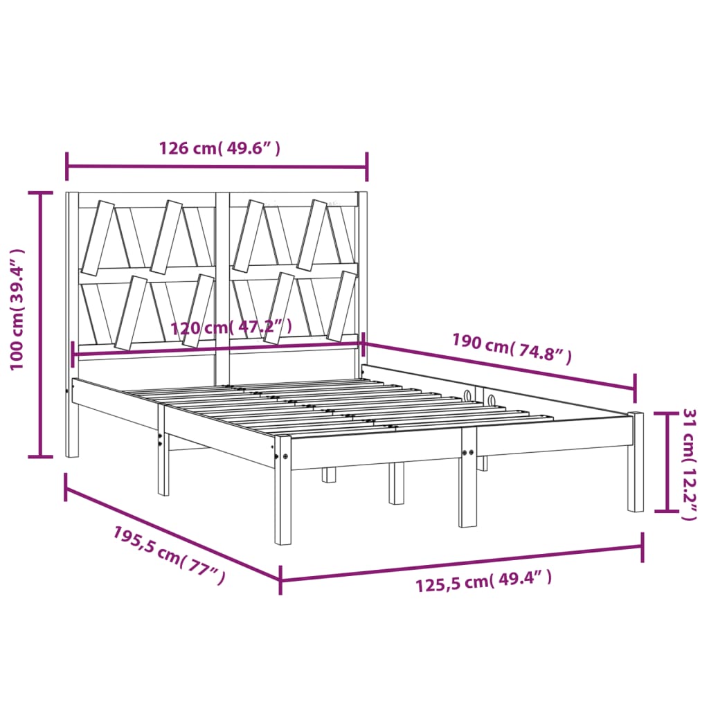 vidaXL Estrutura de cama pequena casal 120x190 cm pinho maciço