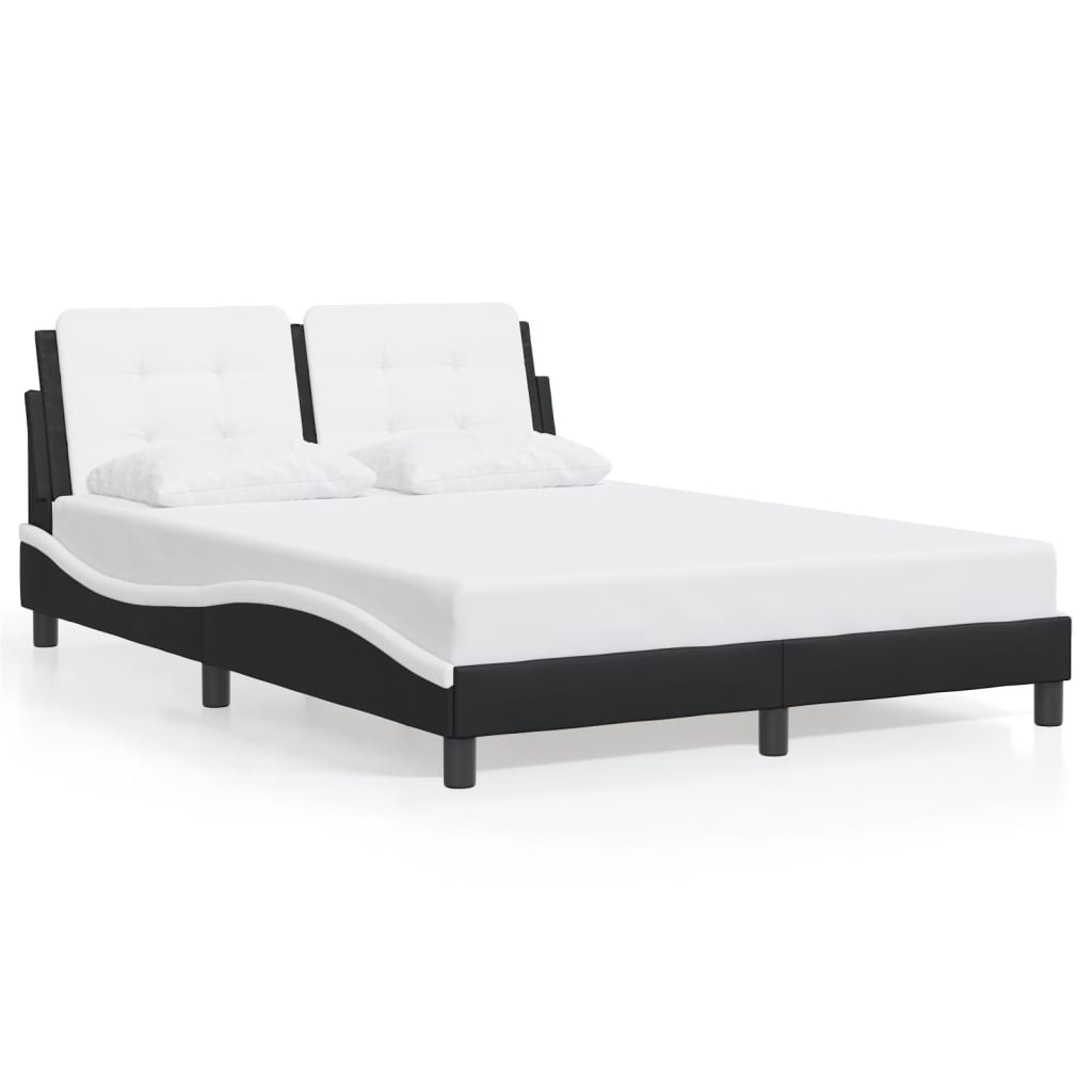 vidaXL Estrutura cama c/ cabeceira 120x200 couro artif. preto/branco