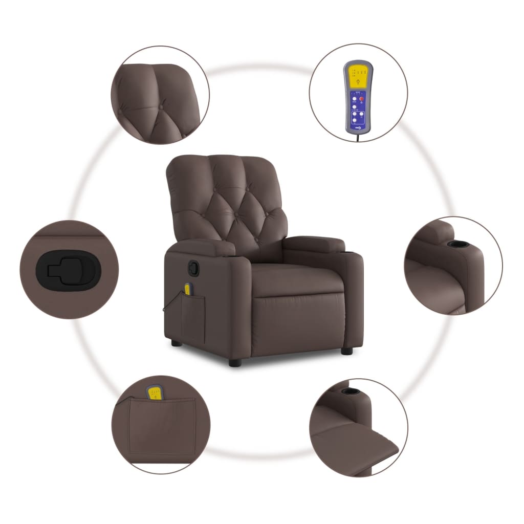 vidaXL Poltrona de massagens reclinável couro artificial castanho