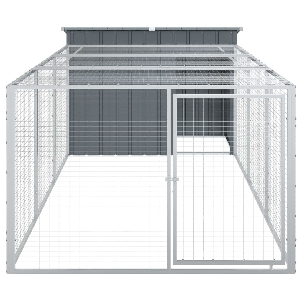 vidaXL Casota p/ cães c/ parque 153x396x110 cm aço galvaniz. antracite