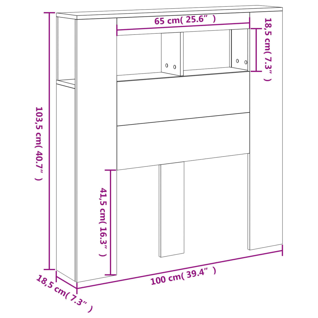 vidaXL Cabeceira cama c/ LEDs 100x18,5x103,5 cm deriv. madeira branco