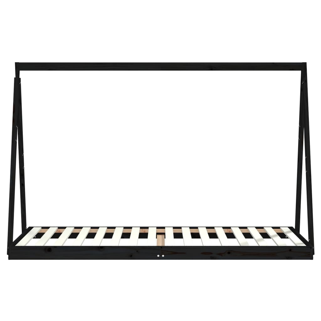 vidaXL Estrutura de cama infantil 90x200 cm pinho maciço preto