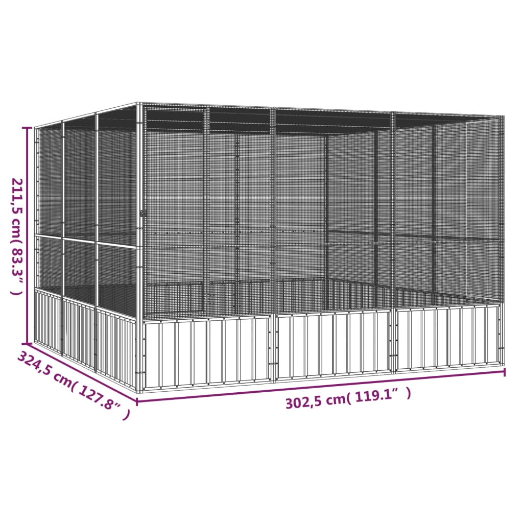 vidaXL Gaiola pássaros 302,5x324,5x211,5 cm aço galvanizado antracite