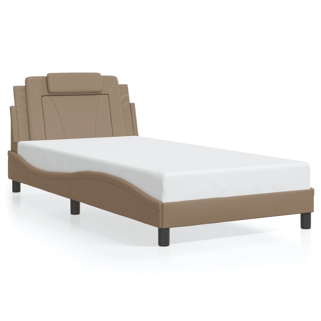 vidaXL Estrutura cama cabeceira 100x200 cm couro artificial cappuccino