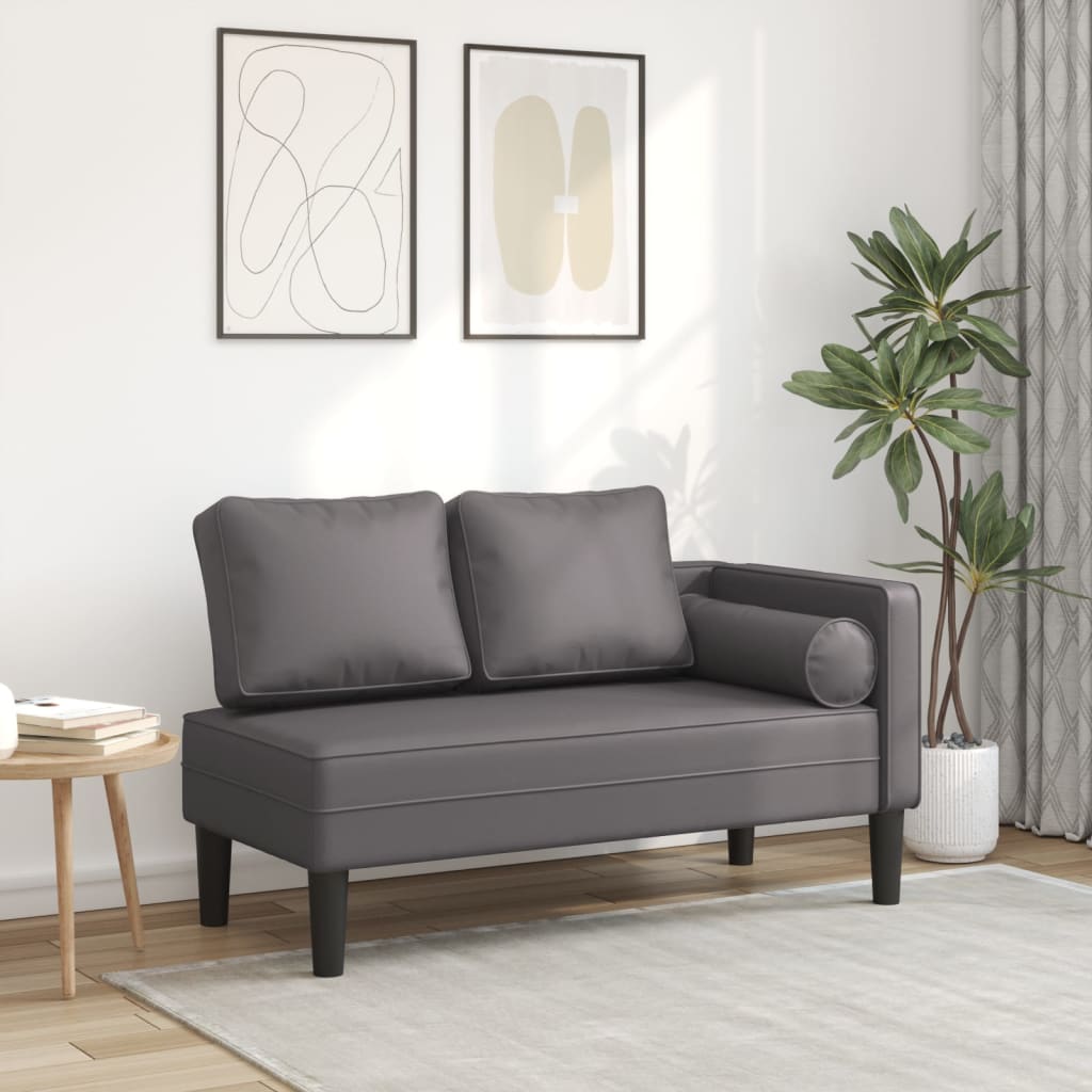 vidaXL Chaise longue com almofadões couro artificial cinzento