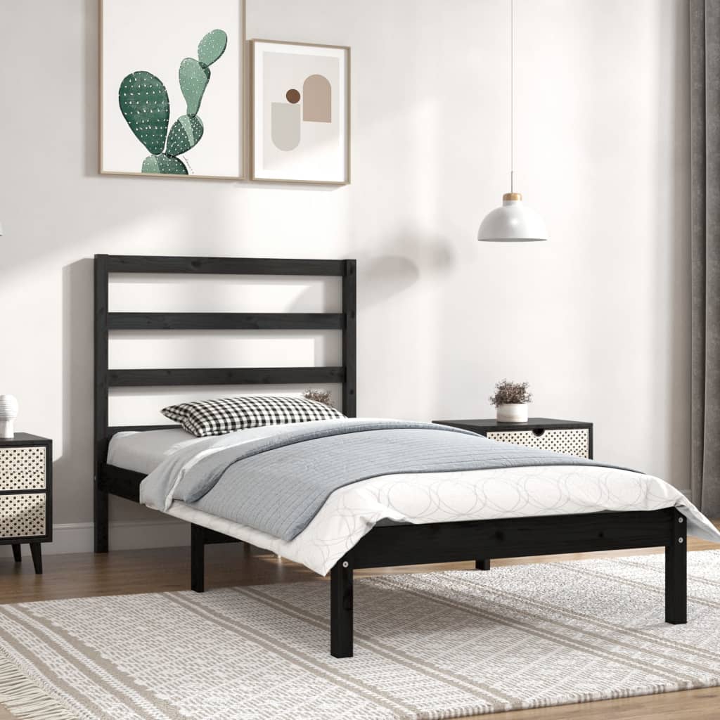 vidaXL Estrutura de cama solteiro 90x190 cm madeira maciça preto