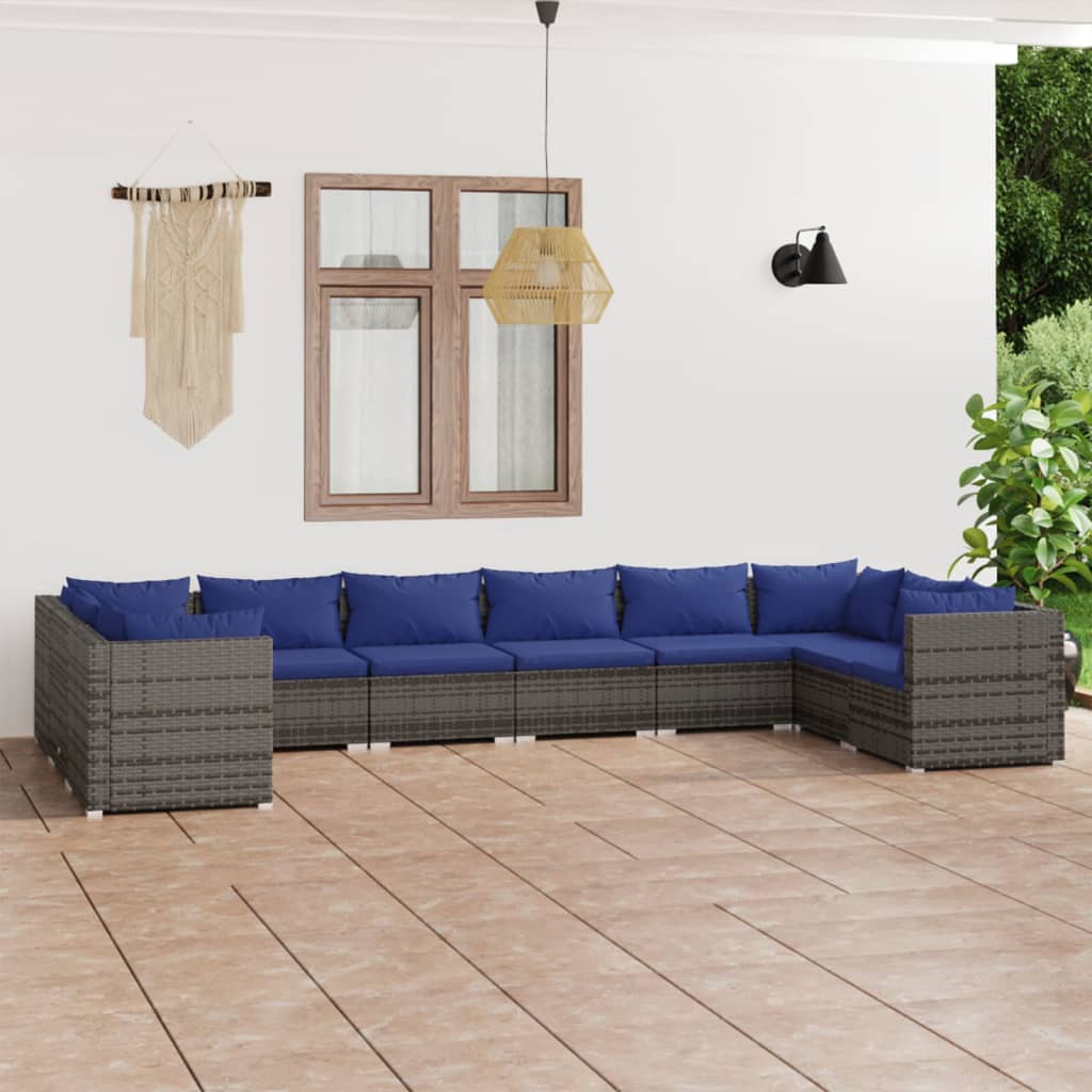 vidaXL 10 pcs conjunto lounge de jardim c/ almofadões vime PE cinzento