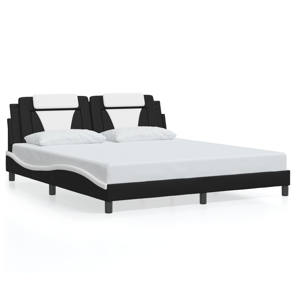 vidaXL Estrutura cama c/ luz LED 180x200 cm couro artif. preto/branco