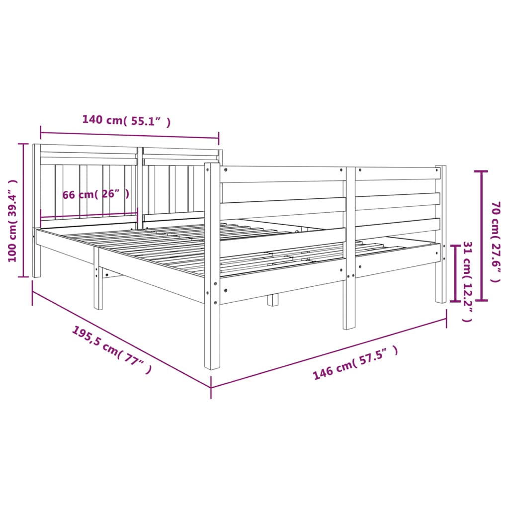 vidaXL Estrutura de cama 140x190 cm madeira maciça