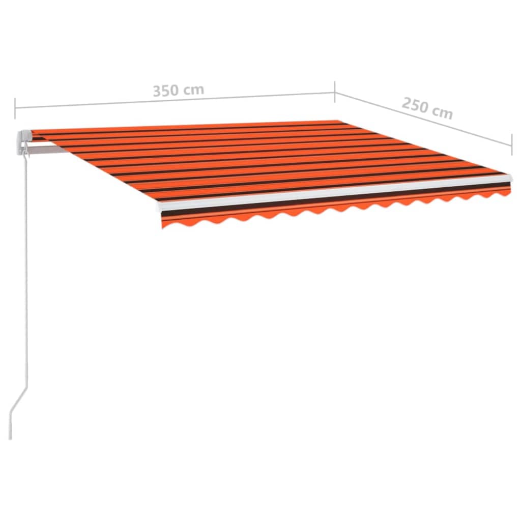 vidaXL Toldo retrátil manual com LED 350x250 cm laranja e castanho