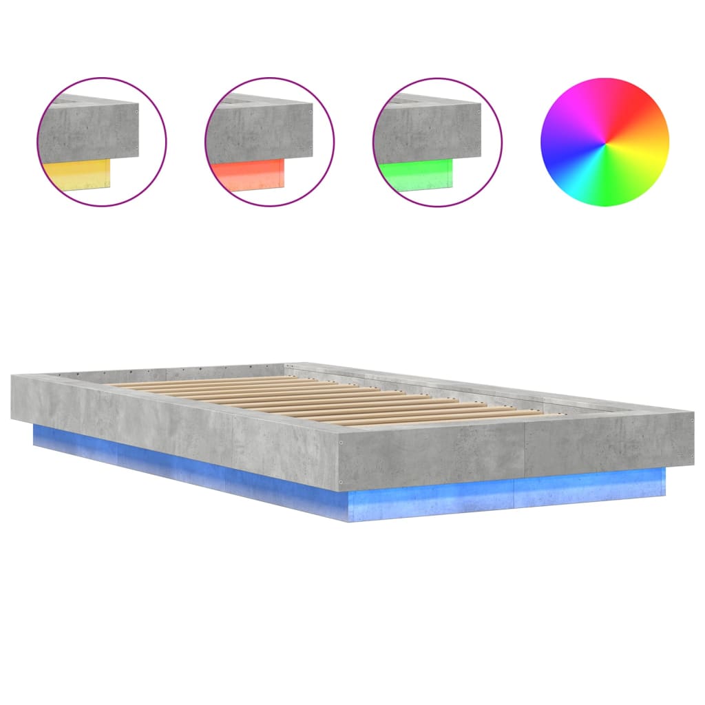 vidaXL Estrutura de cama c/ luzes LED derivados madeira cinza cimento