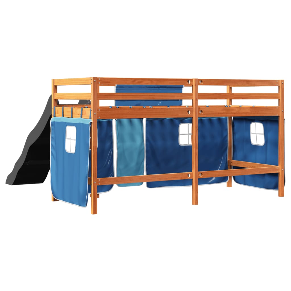 vidaXL Cama alta p/ criança c/ cortinas 80x200 cm pinho maciço azul