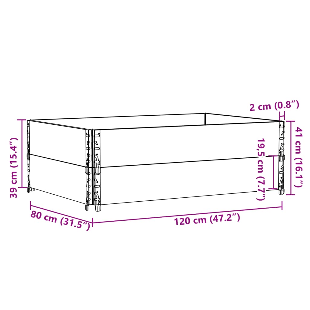 vidaXL Colares para paletes 2 pcs 120x80 cm madeira de pinho maciça