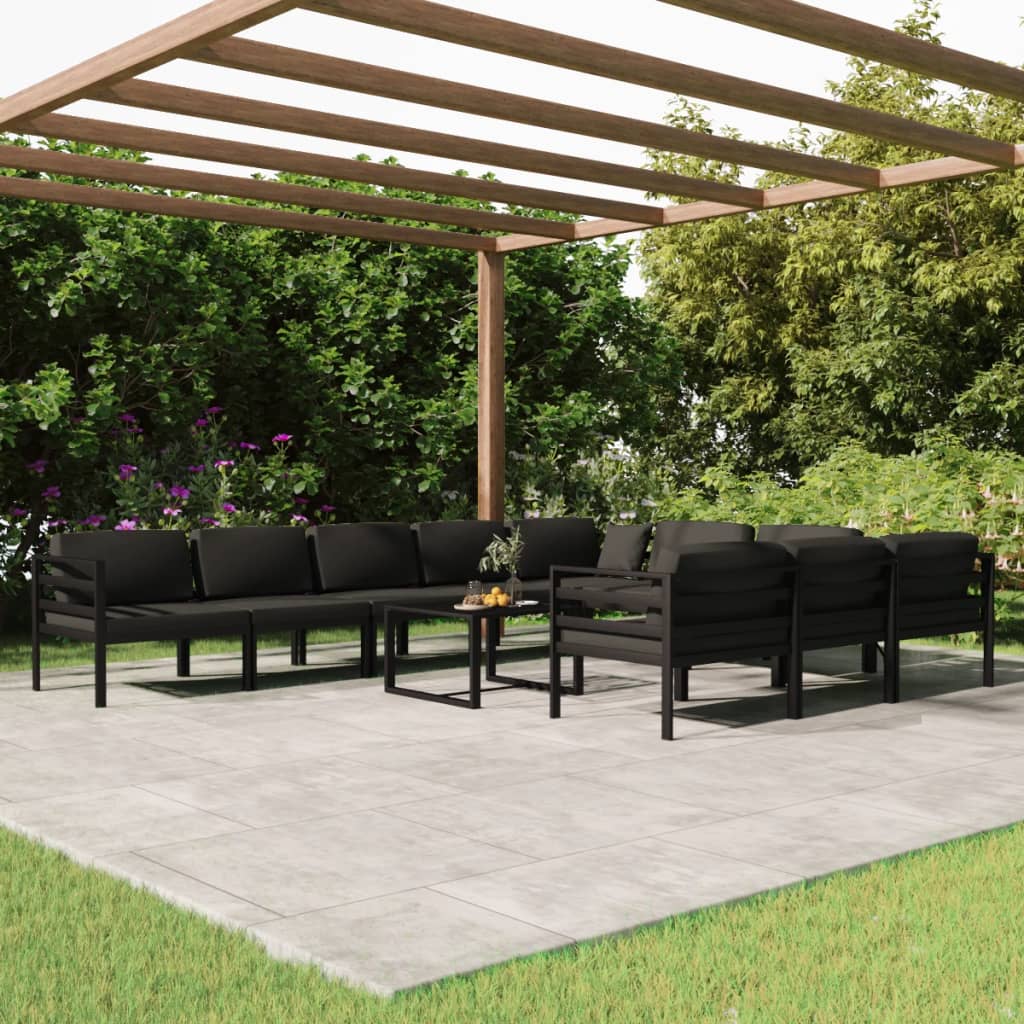 vidaXL 11 pcs conjunto lounge jardim com almofadões alumínio antracite