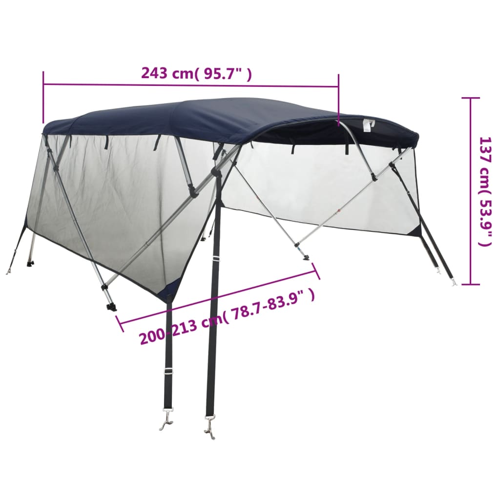 vidaXL Toldo 4 arcos Bimini paredes malha laterais 243x(200-213)x137cm