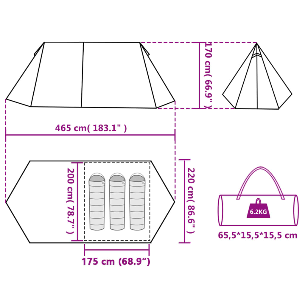 vidaXL Tenda de campismo para 3 pessoas impermeável verde