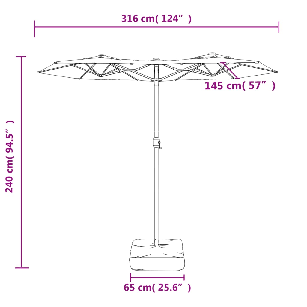 vidaXL Guarda-sol de jardim com cabeça dupla 316x240 cm terracotta