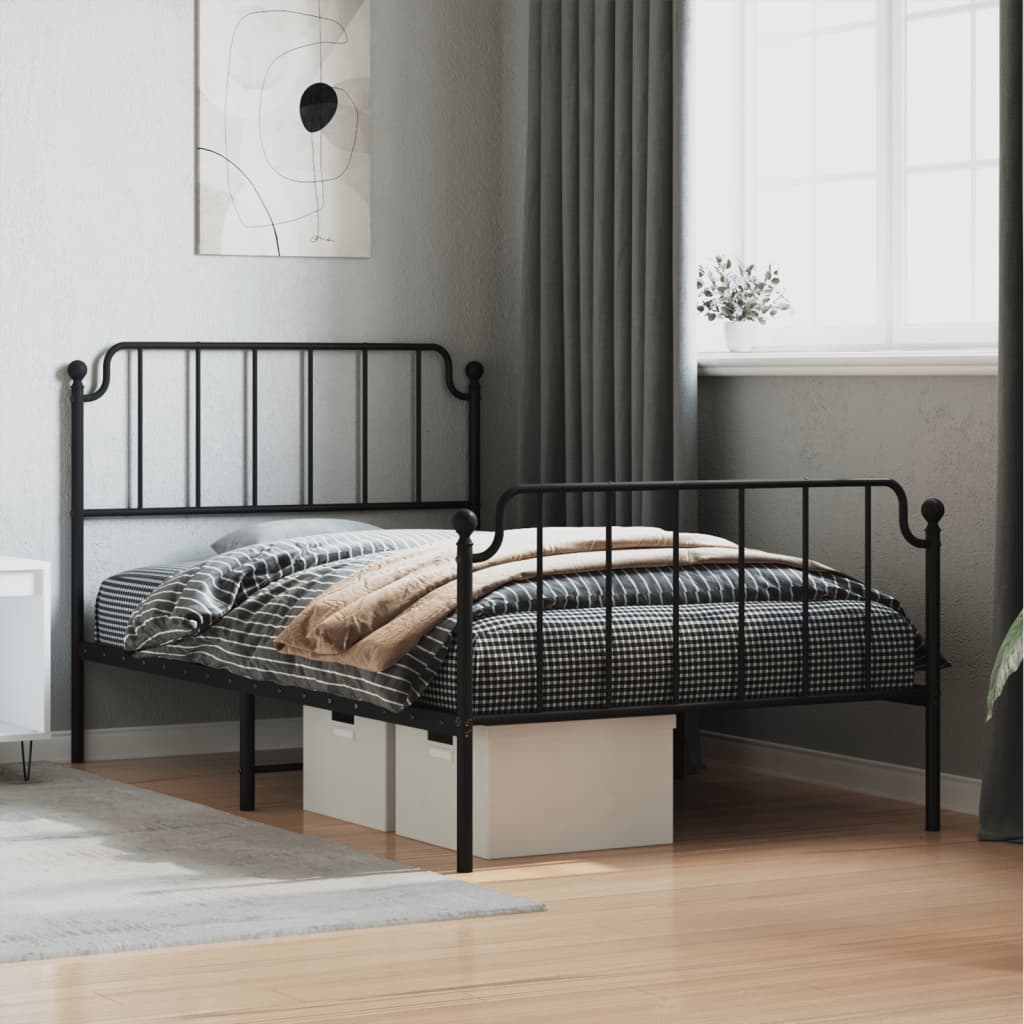 vidaXL Estrutura de cama com cabeceira e pés 107x203 cm metal preto