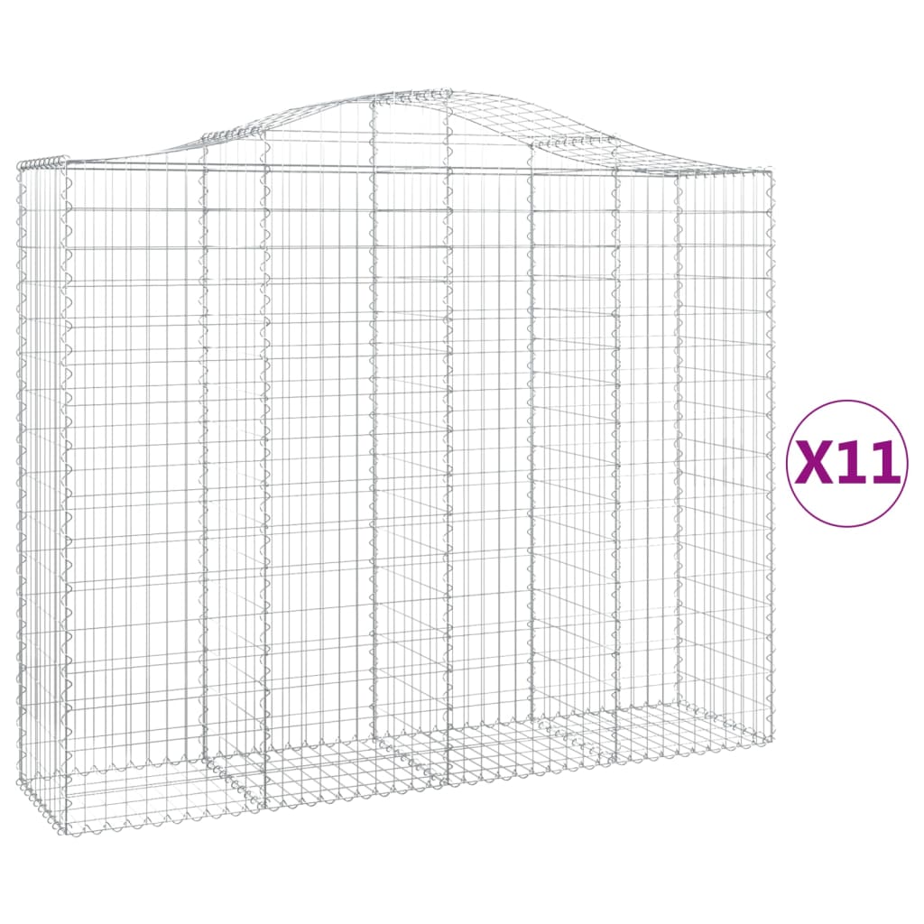 vidaXL Cestos gabião arqueados 11 pcs 200x50x160/180 ferro galvanizado