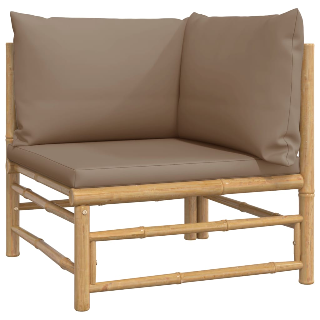 vidaXL 4 pcs conj. lounge jardim bambu c/ almofadões cinza-acastanhado