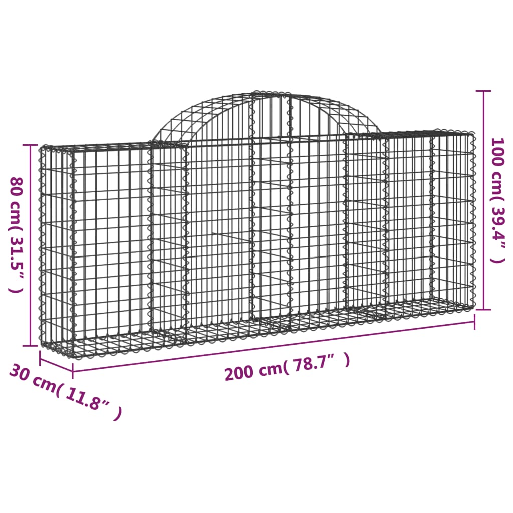 vidaXL Cestos gabião arqueados 11pcs 200x30x80/100cm ferro galvanizado