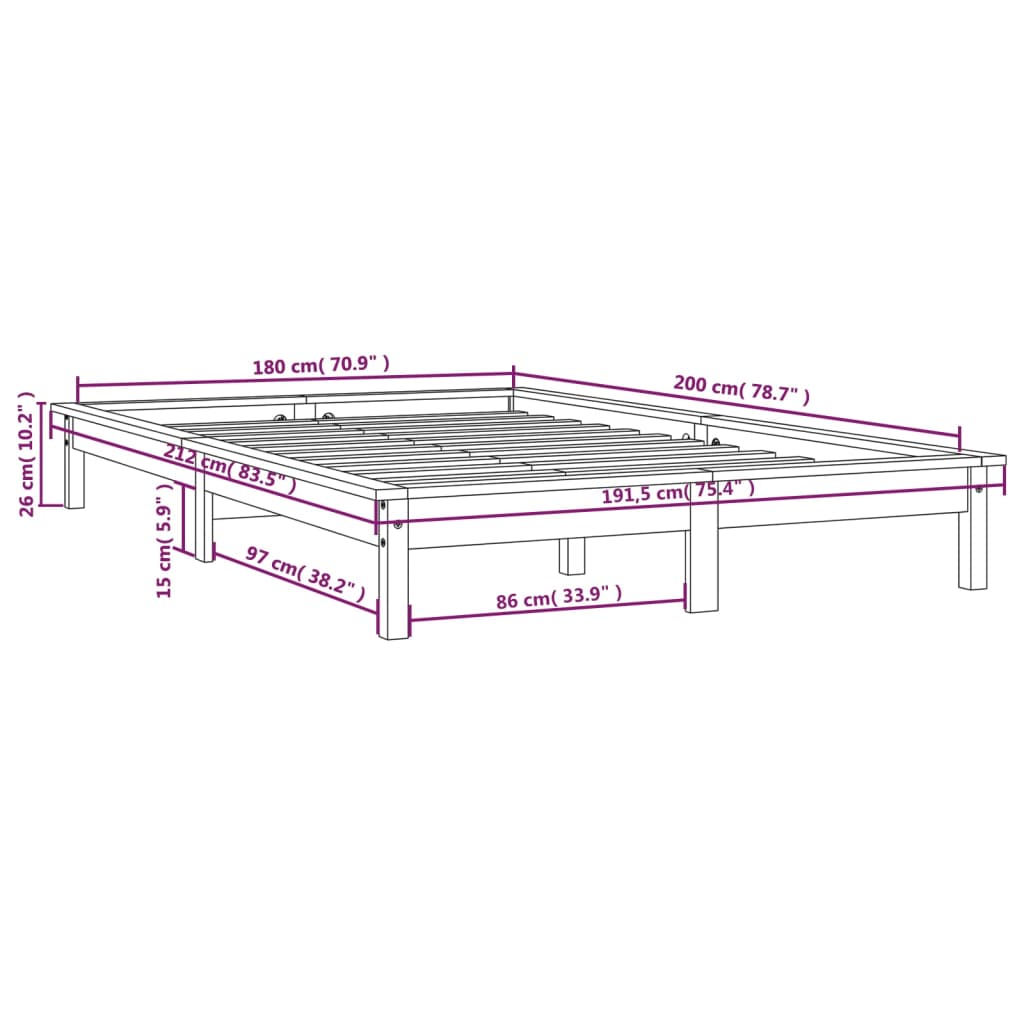 vidaXL Estrutura de cama super king size 180x200 cm pinho maciço preto