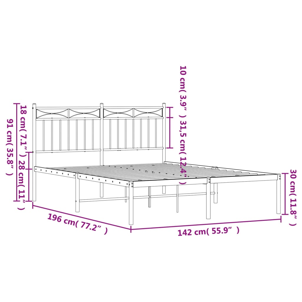 vidaXL Estrutura de cama com cabeceira 135x190 cm metal branco