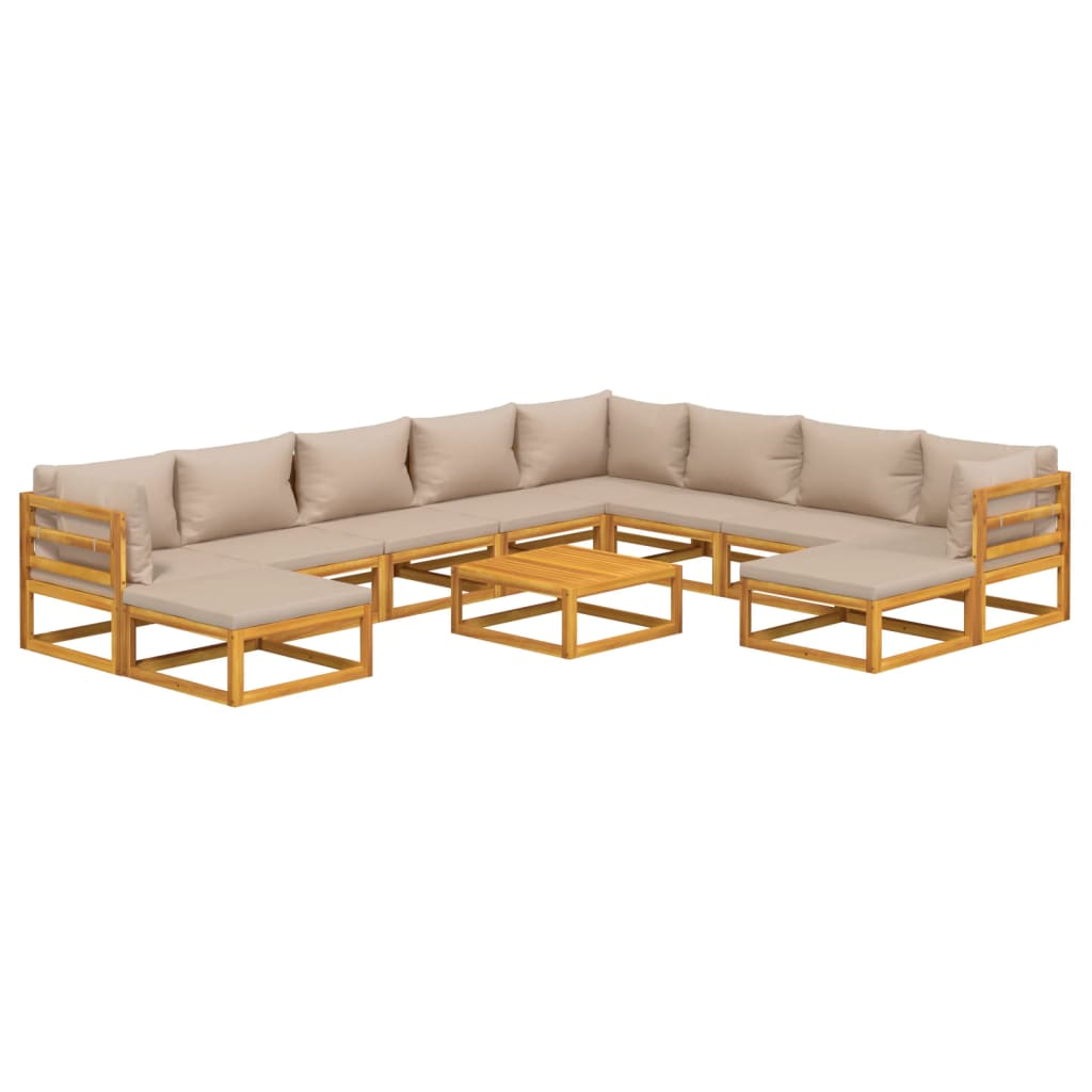 vidaXL 11pcs conj.lounge jardim madeira c/almofadões cinza-acastanhado