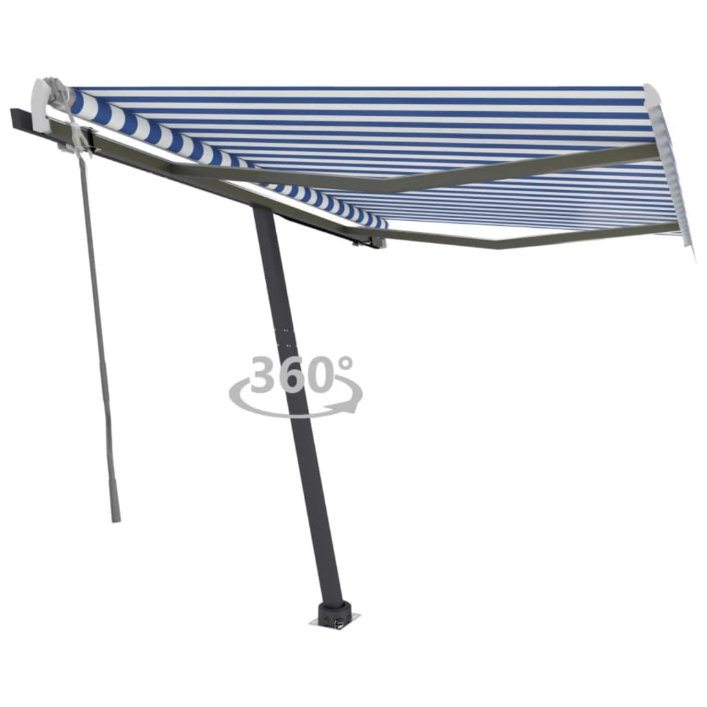 vidaXL Toldo retrátil manual independente 350x250 cm azul e branco