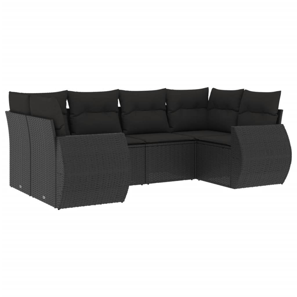 vidaXL 6 pcs conjunto sofás de jardim c/ almofadões vime PE preto