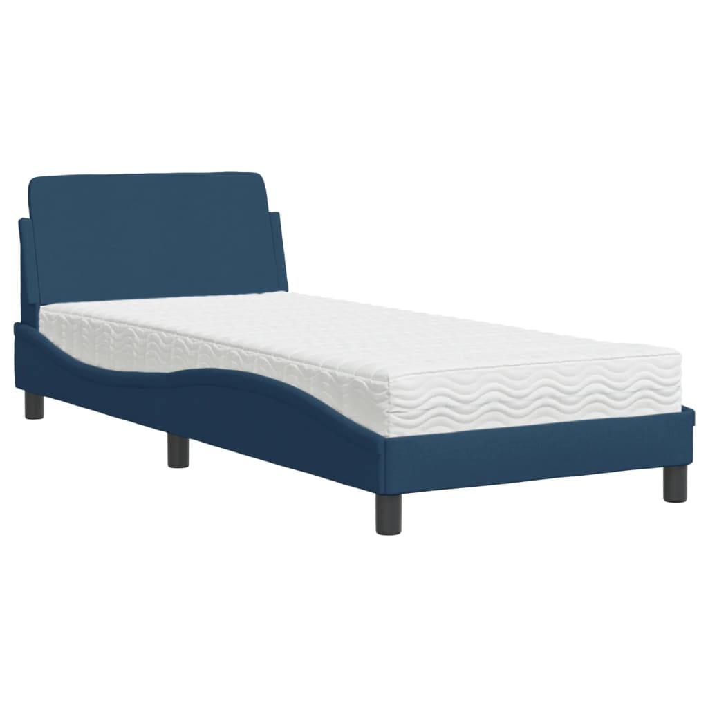 vidaXL Cama com colchão 90x190 cm tecido azul