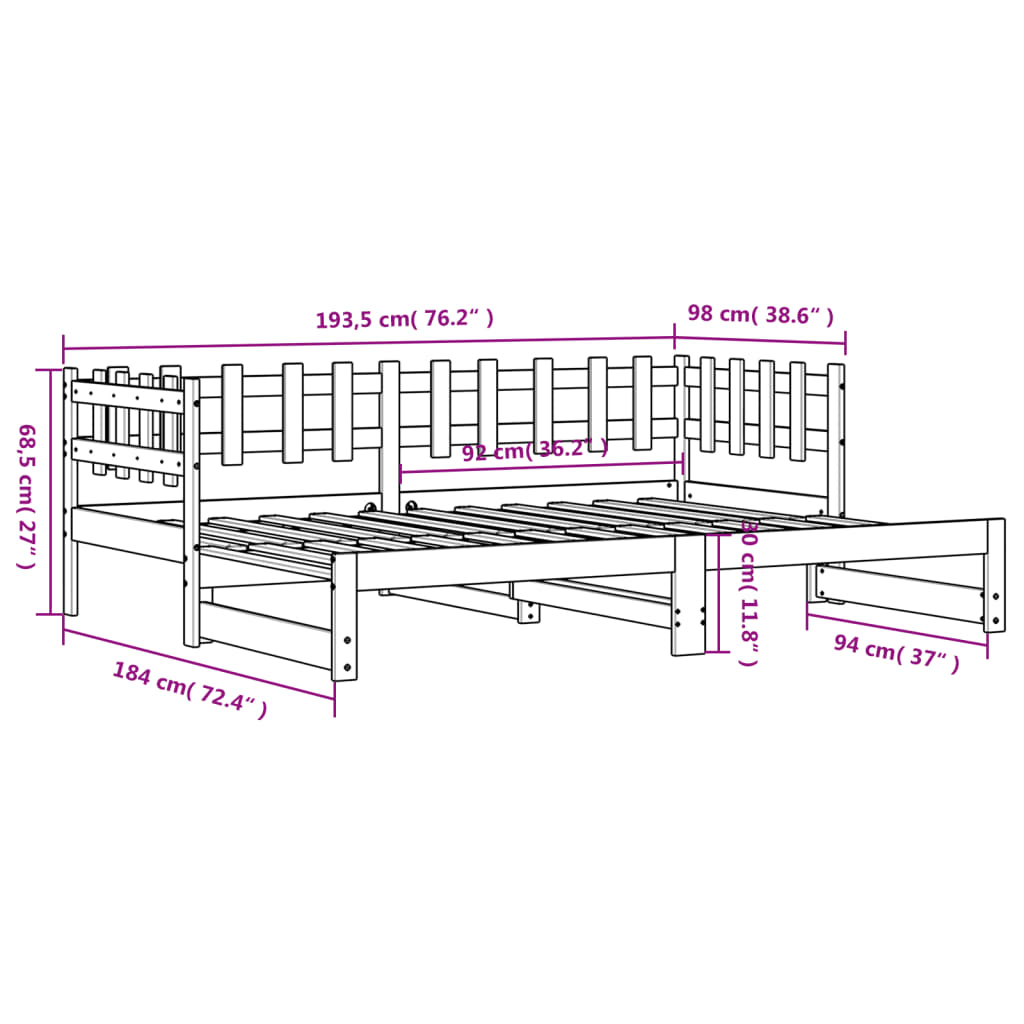 vidaXL Estrutura sofá-cama de puxar 2x(90x190) cm pinho maciço