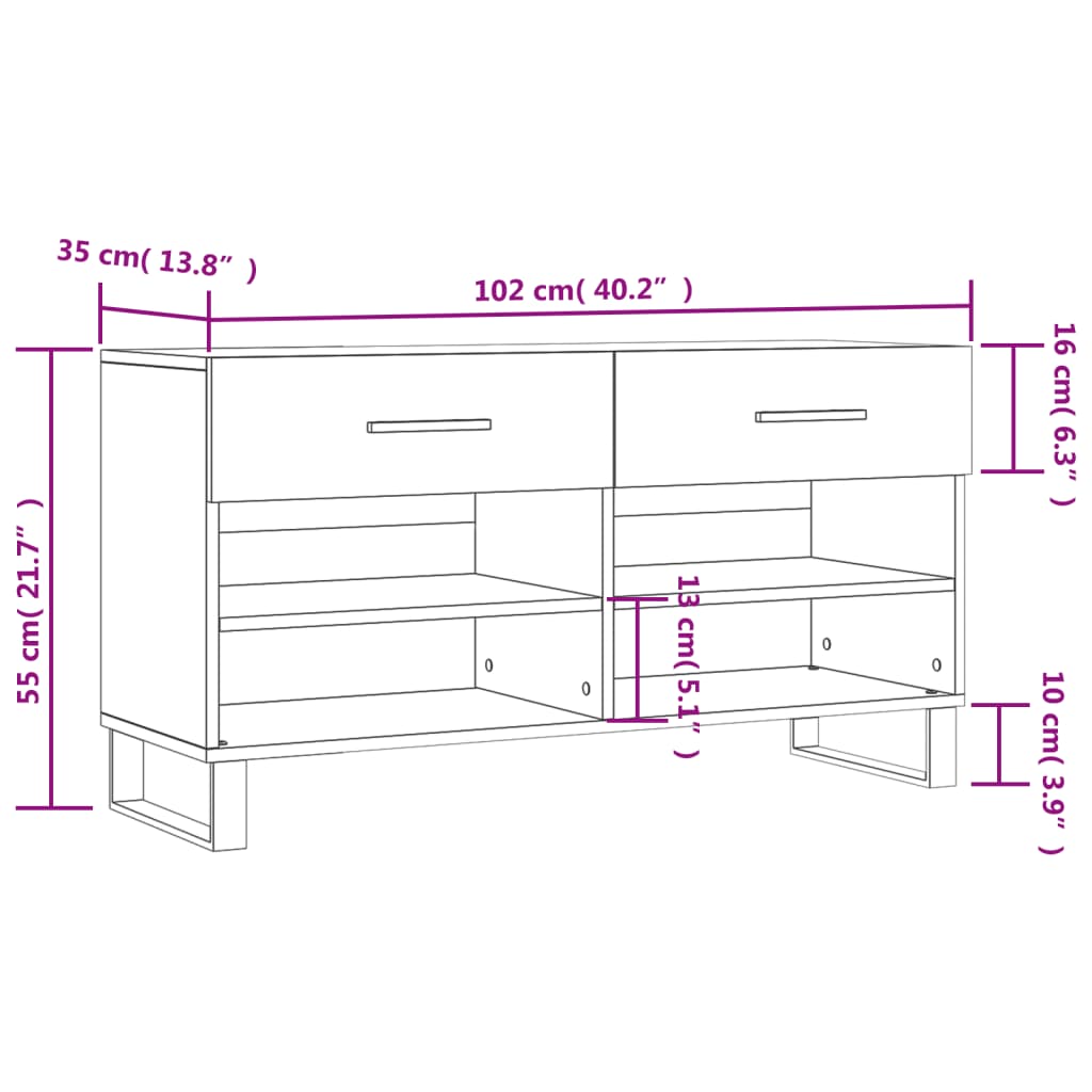 vidaXL Banco sapateira 102x35x55 cm derivados madeira branco brilhante