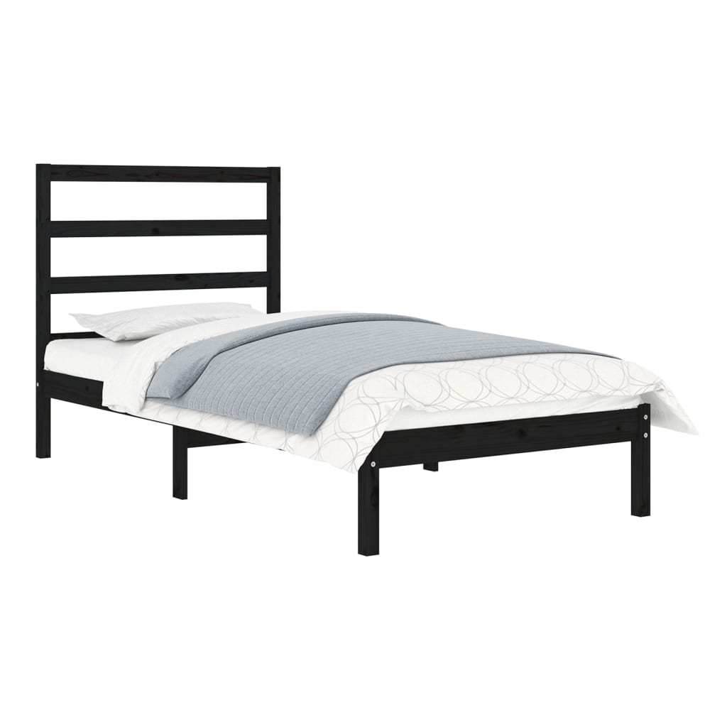 vidaXL Estrutura cama pequena solteiro 75x190 cm madeira maciça preto