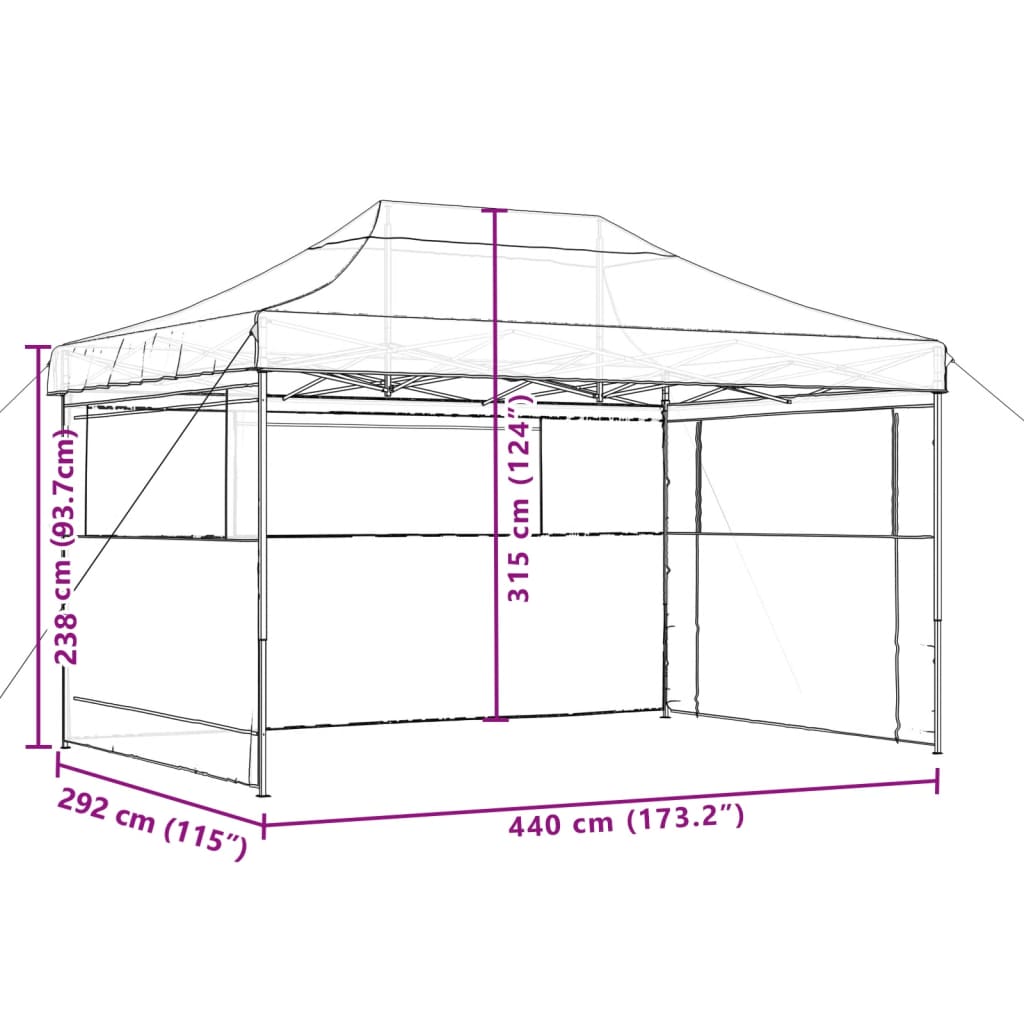 vidaXL Tenda para festas pop-up dobrável c/ 3 paredes laterais laranja