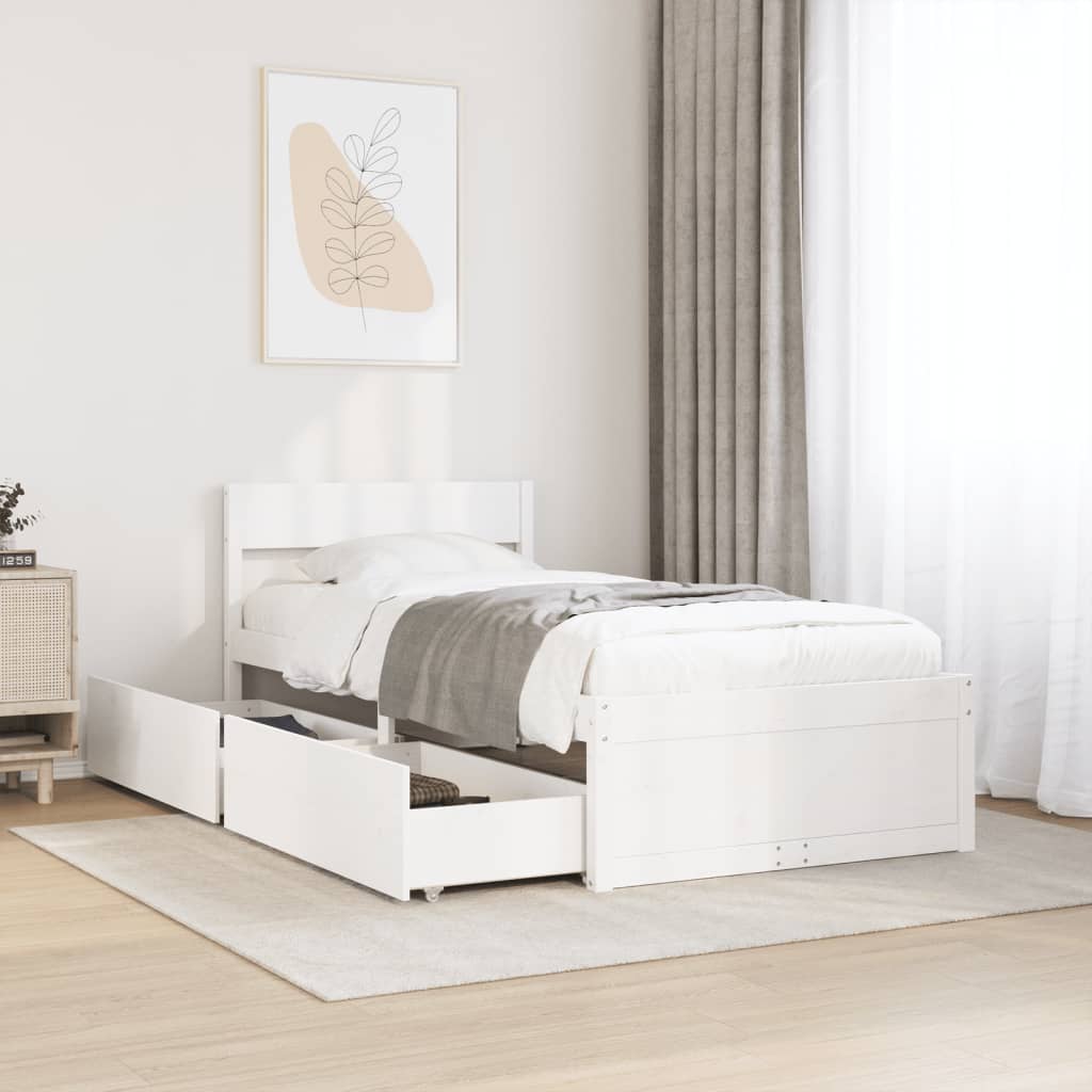 vidaXL Cama sem colchão 75x190 cm madeira de pinho maciça branco