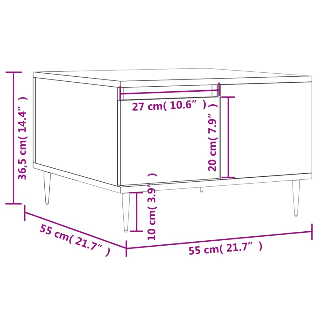 vidaXL Mesa de centro 55x55x36,5 cm derivados madeira cinzento cimento