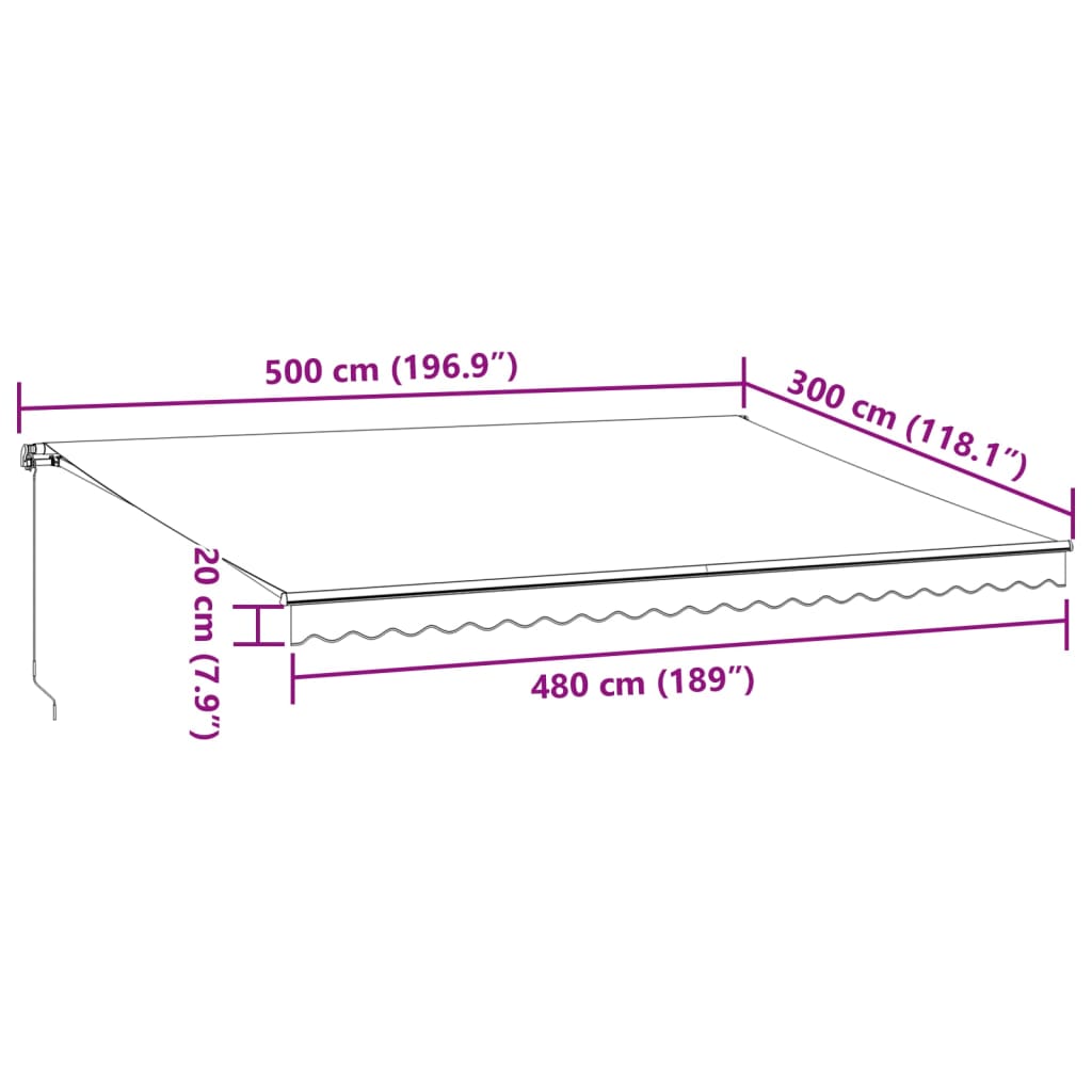 vidaXL Toldo retrátil manual com LED 500x300 cm antracite/branco