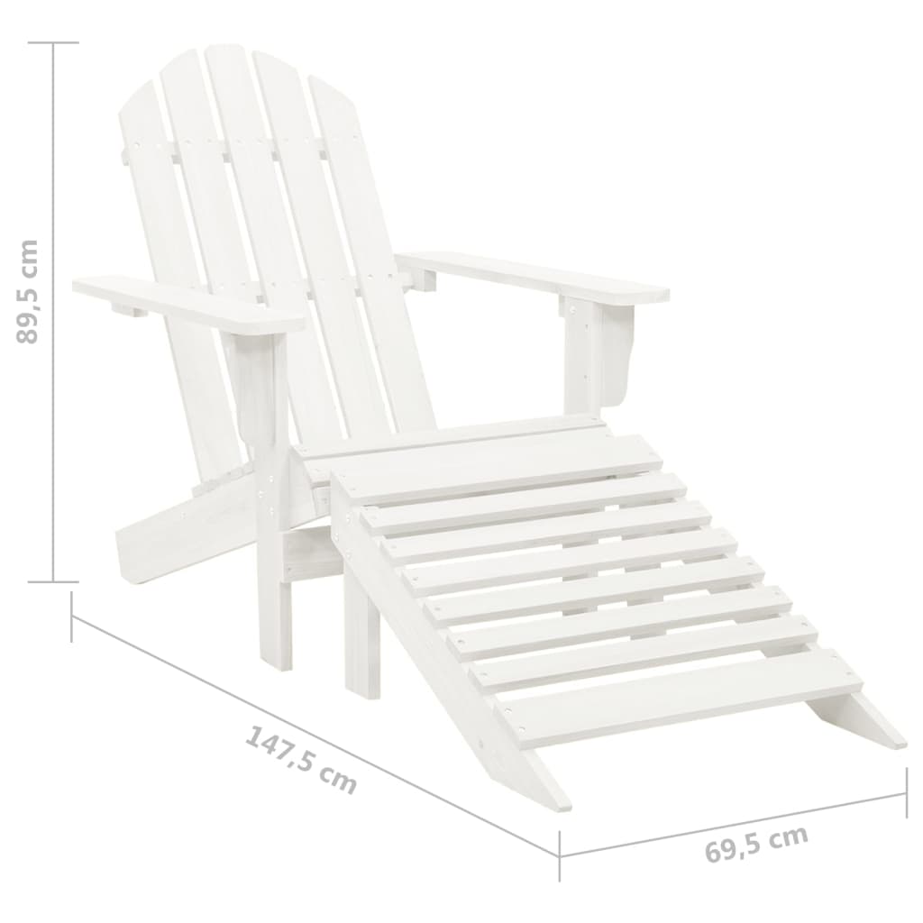 vidaXL Cadeira de jardim Adirondack c/ otomano e mesa abeto branco