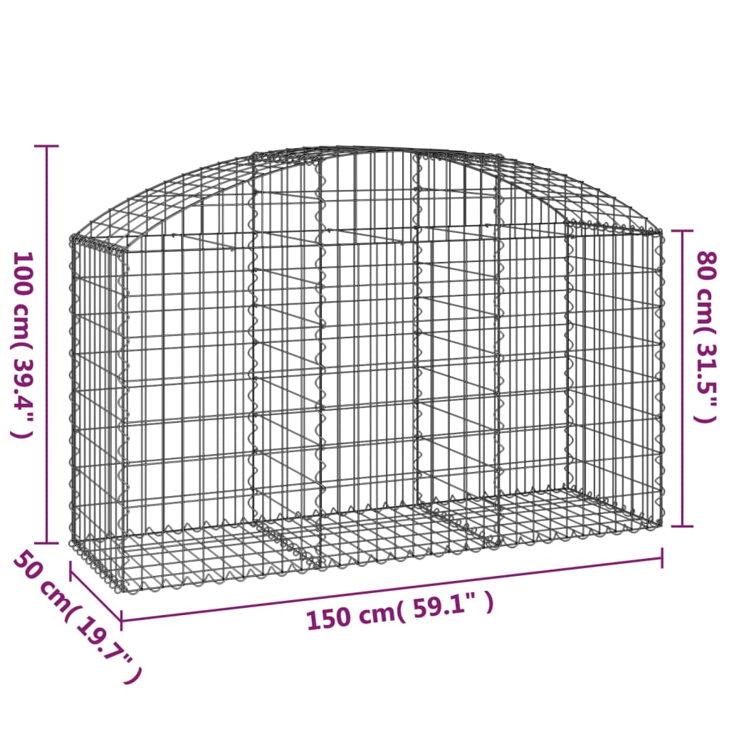 vidaXL Cesto gabião arqueado 150x50x80/100 cm ferro galvanizado