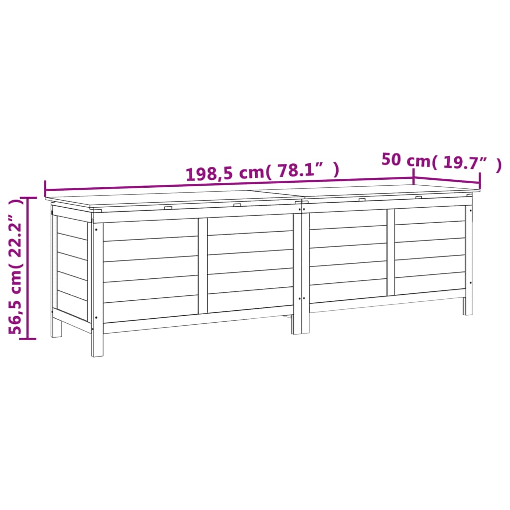 vidaXL Caixa arrumação p/ jardim 198,5x50x56,5 cm abeto maciço branco